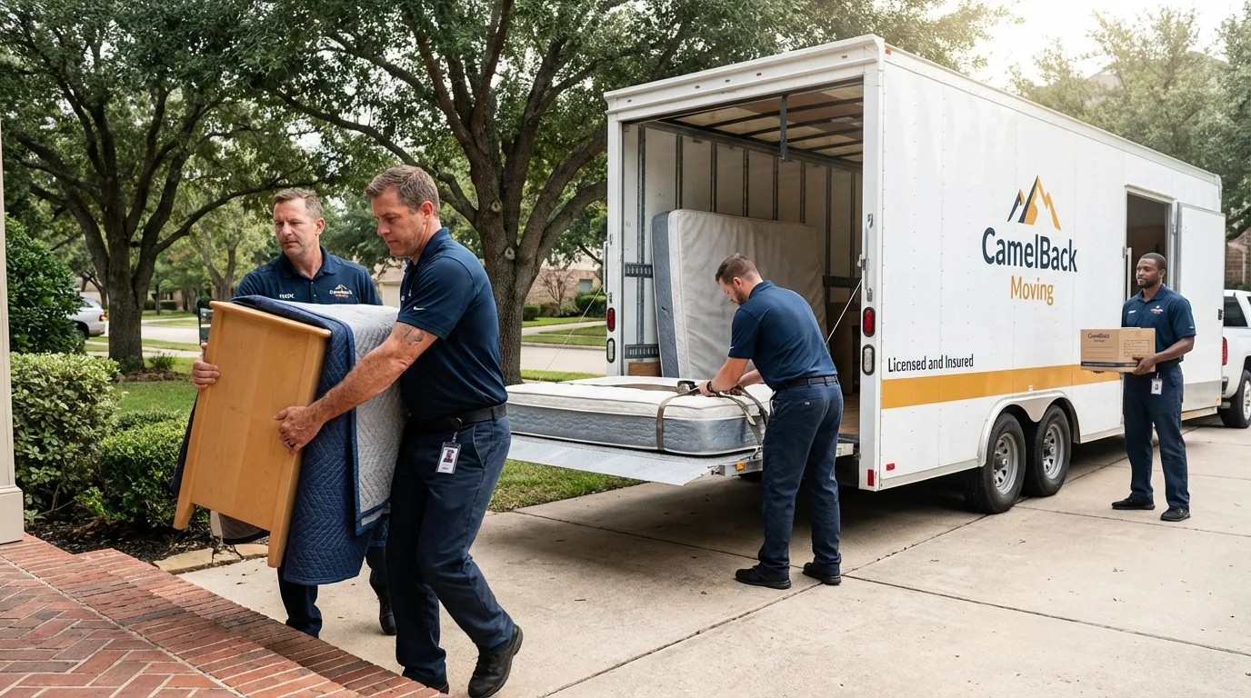 Crew loading residential truck for cross-state move from Plymouth, PA