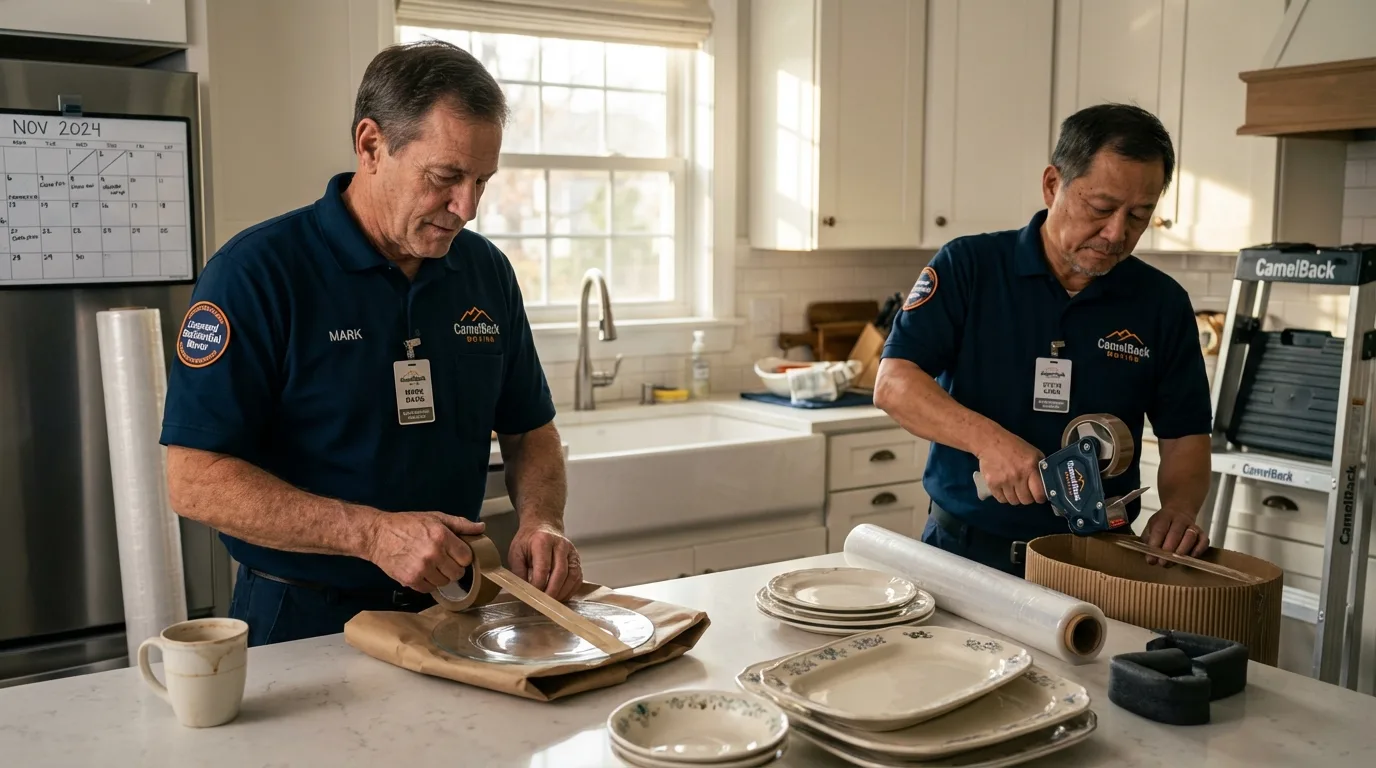 Professional crew packing kitchen dishware in Plymouth, PA