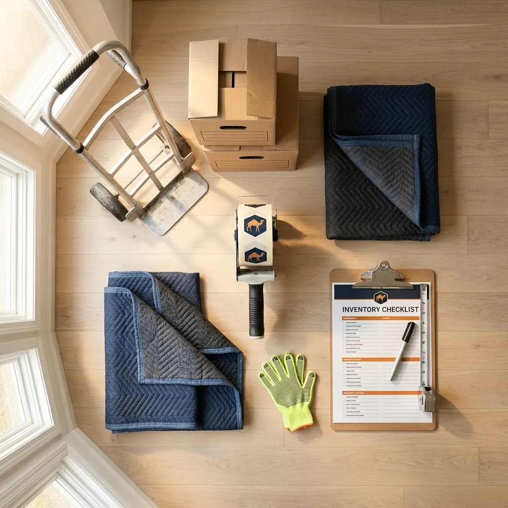 Professional moving supplies and packing materials layout for Plymouth residential relocations